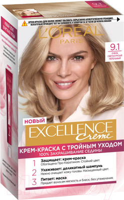 Крем-краска для волос L'Oreal Paris Color Excellence 9.1 (очень светло-русый пепельный)