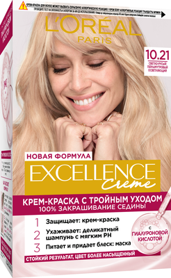Крем-краска для волос L'Oreal Paris Color Excellence 10.21 (светло-светло русый перламутров.)