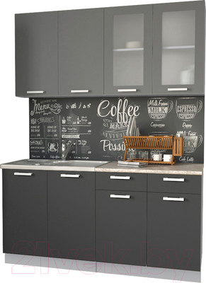 Кухонный гарнитур Интерлиния Мила 16 (антрацит/серебро/опал светлый)