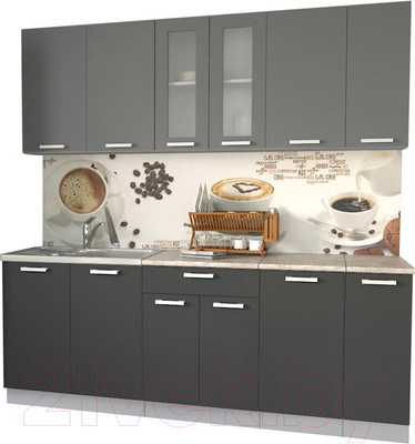 Кухонный гарнитур Интерлиния Мила 21 (антрацит/серебро/опал светлый)