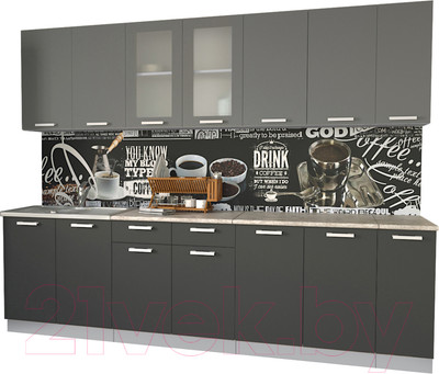 Кухонный гарнитур Интерлиния Мила 27 (антрацит/серебро/опал светлый)