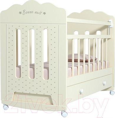 Детская кроватка VDK Bonne колесо-качалка с ящиком (слоновая кость)