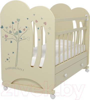 Детская кроватка VDK Wind Tree колесо-качалка с ящиком (слоновая кость)