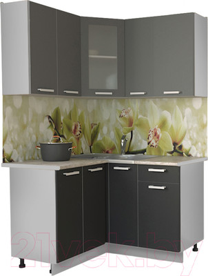 Кухонный гарнитур Интерлиния Мила 12x13 (антрацит/серебро/опал светлый)