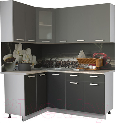 Кухонный гарнитур Интерлиния Мила 12x18 (антрацит/серебро/опал светлый)