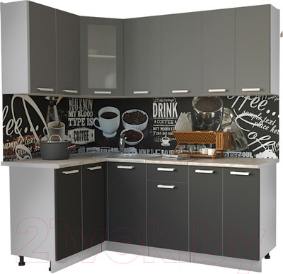 Кухонный гарнитур Интерлиния Мила 12x20 (антрацит/серебро/опал светлый)