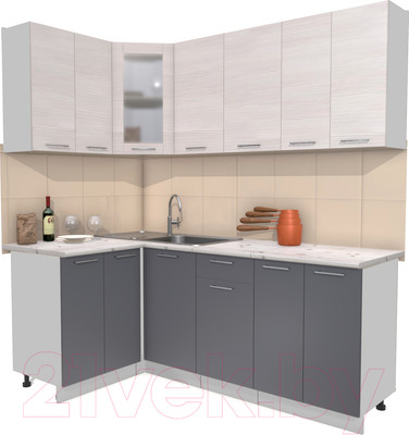 Кухонный гарнитур Интерлиния Мила 12x20 (антрацит/вудлайн кремовый/опал светлый)