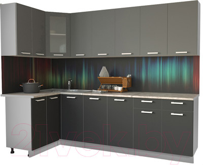 Кухонный гарнитур Интерлиния Мила 12x26 (антрацит/серебро/опал светлый)