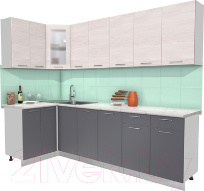 Кухонный гарнитур Интерлиния Мила 12x26 (антрацит/вудлайн кремовый/опал светлый)