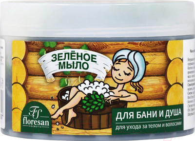 Мыло густое Floresan Для бани и душа натуральное таежное Зеленое (450гр)