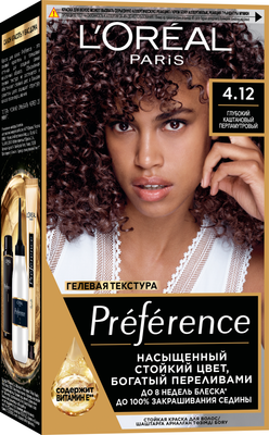 Гель-краска для волос L'Oreal Paris Preference 4.12 Монмартр (глубокий каштановый перламутровый)