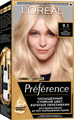Гель-краска для волос L'Oreal Paris Preference 9.1 Викинг (очень светло-русый пепельный)