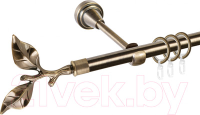 Карниз для штор АС ФОРОС Grace D16Г + наконечники Лист розы (1.6м, антик)