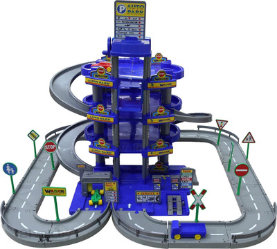 Паркинг игрушечный Полесье 4-уровневый с дорогой и автомобилями / 44716 (синий, в коробке)