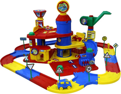 Паркинг игрушечный Полесье 3-уровневый с дорогой и автомобилями / 37862 (в коробке)