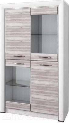 Шкаф с витриной Anrex Olivia 2V2D (вудлайн кремовый/дуб аскона)