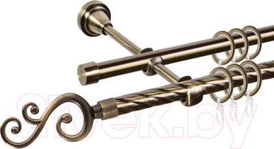 Карниз для штор АС ФОРОС Grace D16K/16Г + наконечники Лоза (1.4м, антик)