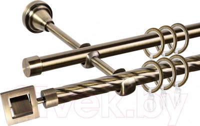 Карниз для штор АС ФОРОС Grace D16K/16Г + наконечники Венето (1.6м, антик)