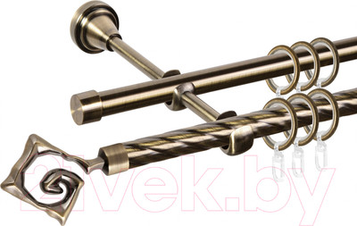 Карниз для штор АС ФОРОС Grace D16K/16Г + наконечники Лабиринт (1.6м, антик)