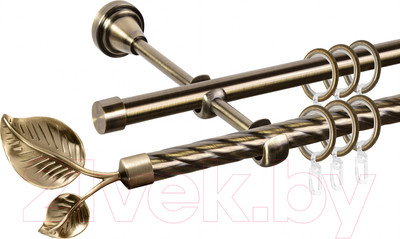 Карниз для штор АС ФОРОС Grace D16K/16Г + наконечники Лист большой (1.6м, антик)