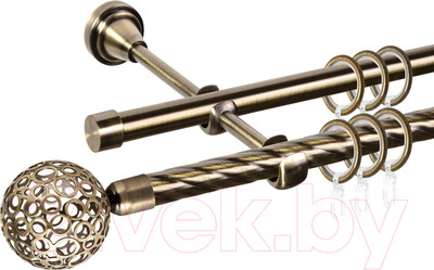 Карниз для штор АС ФОРОС Grace D16K/16Г + наконечники Метеор (1.8м, антик)