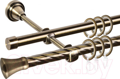 Карниз для штор АС ФОРОС Grace D16K/16Г + наконечники Монако (2м, антик)