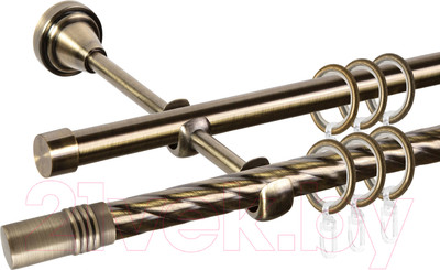 Карниз для штор АС ФОРОС Grace D16K/16Г + наконечники Цилиндр (2м, антик)