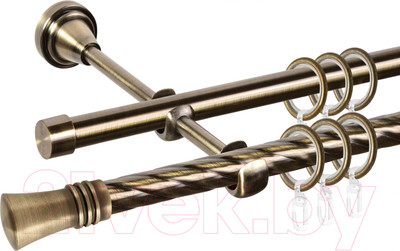 Карниз для штор АС ФОРОС Grace D16K/16Г + наконечники Арига (1.8м, антик)