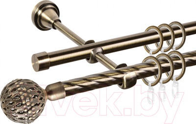 Карниз для штор АС ФОРОС Grace D16K/16Г + наконечники Гуидо (1.8м, антик)