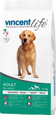 Сухой корм для собак Vincent Life Adult Beef & Rice (15кг)