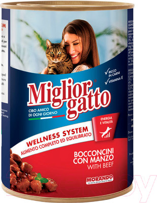 Влажный корм для кошек Miglior Gatto Classic Beef (405г)