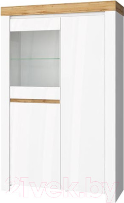 Шкаф с витриной Anrex Taurus 1V2D (белый глянец/дуб вотан)