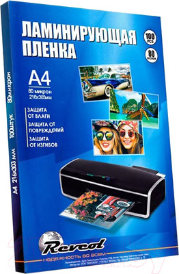 Пленка для ламинирования Revcol A4, 80мкм, 100 л. / 128363 (глянцевая)