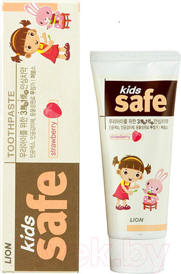 Зубная паста Lion Kids Safe со вкусом клубники от 3-х до 12 лет (90г)