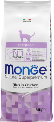 Сухой корм для кошек Monge Functional Line Sterilised Rich in Chicken (10кг)