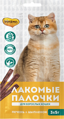 Лакомство для кошек Мнямс Лакомые палочки с цыпленком и печенью / 0062 (3х5г)
