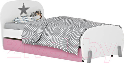 Односпальная кровать Polini Kids Mirum 1915 c ящиком (белый/розовый)