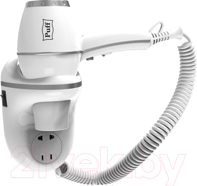 Фен настенный Puff 1800B (снежнобелый, с дополнительной розеткой)