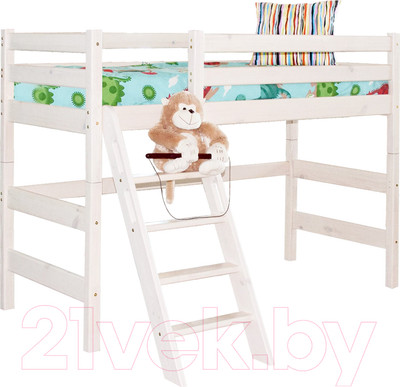 Кровать-чердак детская Мебельград Соня вариант 6 (массив сосны белый)