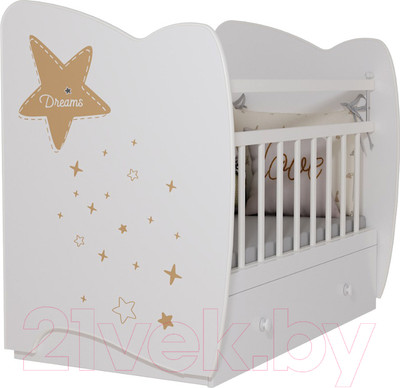 Детская кроватка VDK Estella маятник и ящик (белый)