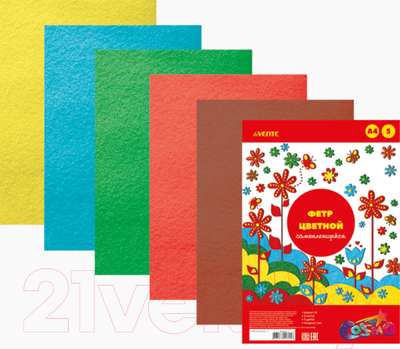 Набор фетра deVente Яркие цвета А4 / 8040690 (5цв)