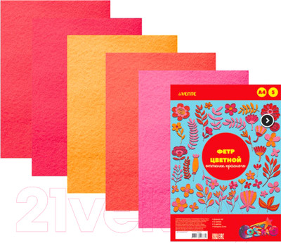 Набор фетра deVente Оттенки красного А4 / 8040683 (5цв)