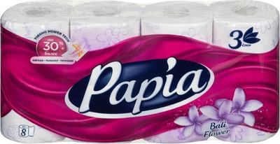 Туалетная бумага Papia Балийский цветок 3х слойная (8рул)