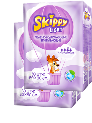 Набор пеленок одноразовых детских Skippy Light впитывающих с суперабсорбентом 90x60 (60шт)