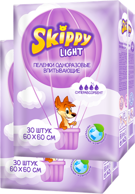 Набор пеленок одноразовых детских Skippy Light впитывающих с суперабсорбентом 60x60 (60шт)