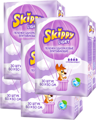 Набор пеленок одноразовых детских Skippy Light впитывающих с суперабсорбентом 60x60 (120шт)