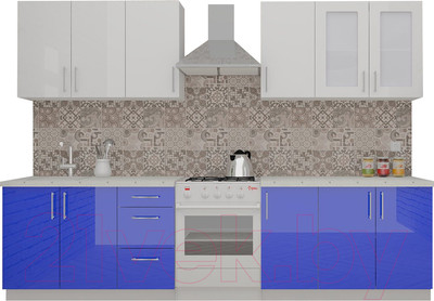 Кухонный гарнитур ВерсоМебель ВерсоЛайн 7-2.4 (белый 001/глубокий синий 601)