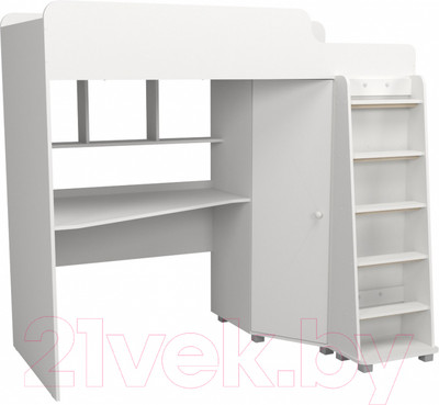 Кровать-чердак детская Можга Капризун 5 с рабочей зоной / Р440 (белый)