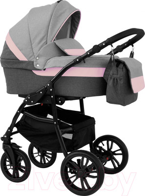 Детская универсальная коляска Alis Alvaro 2 в 1 (Al 03 темно-серый/светло-серый/розовая кожа)