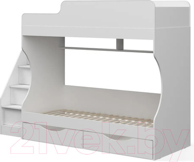 Двухъярусная кровать Можга Капризун 6 с ящиками / Р443 (белый)